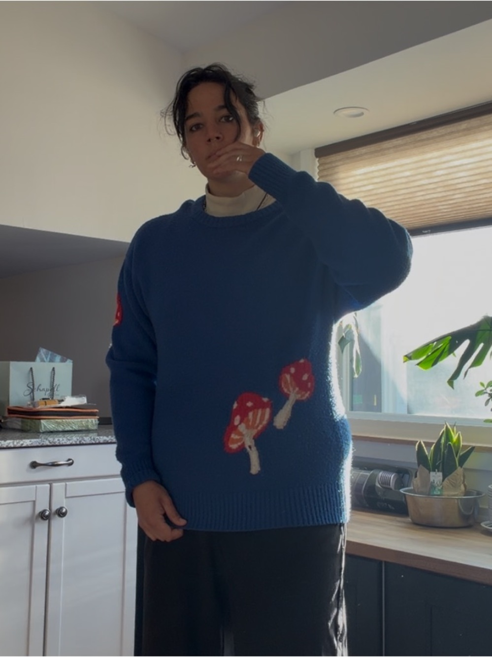 Blue Mushroom Graphic Crewneck Sweater